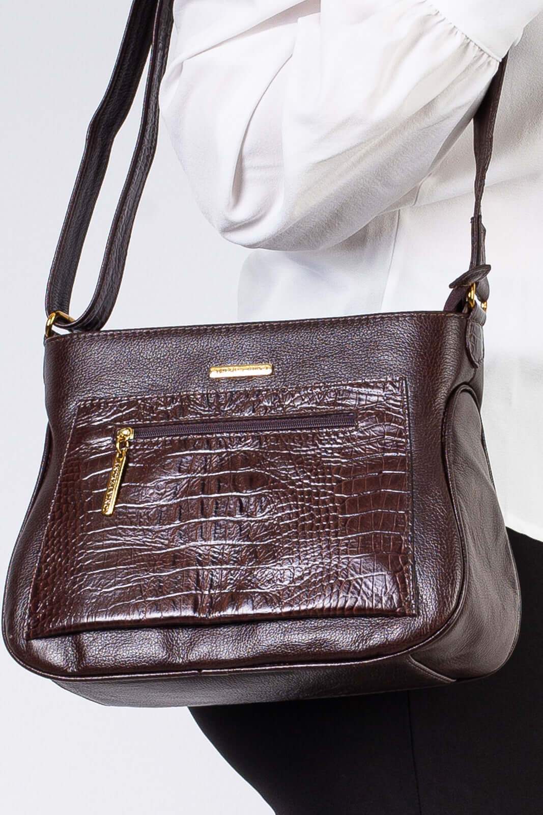 Bolsa feminina tiracolo de couro croco Maísa - Enluaze