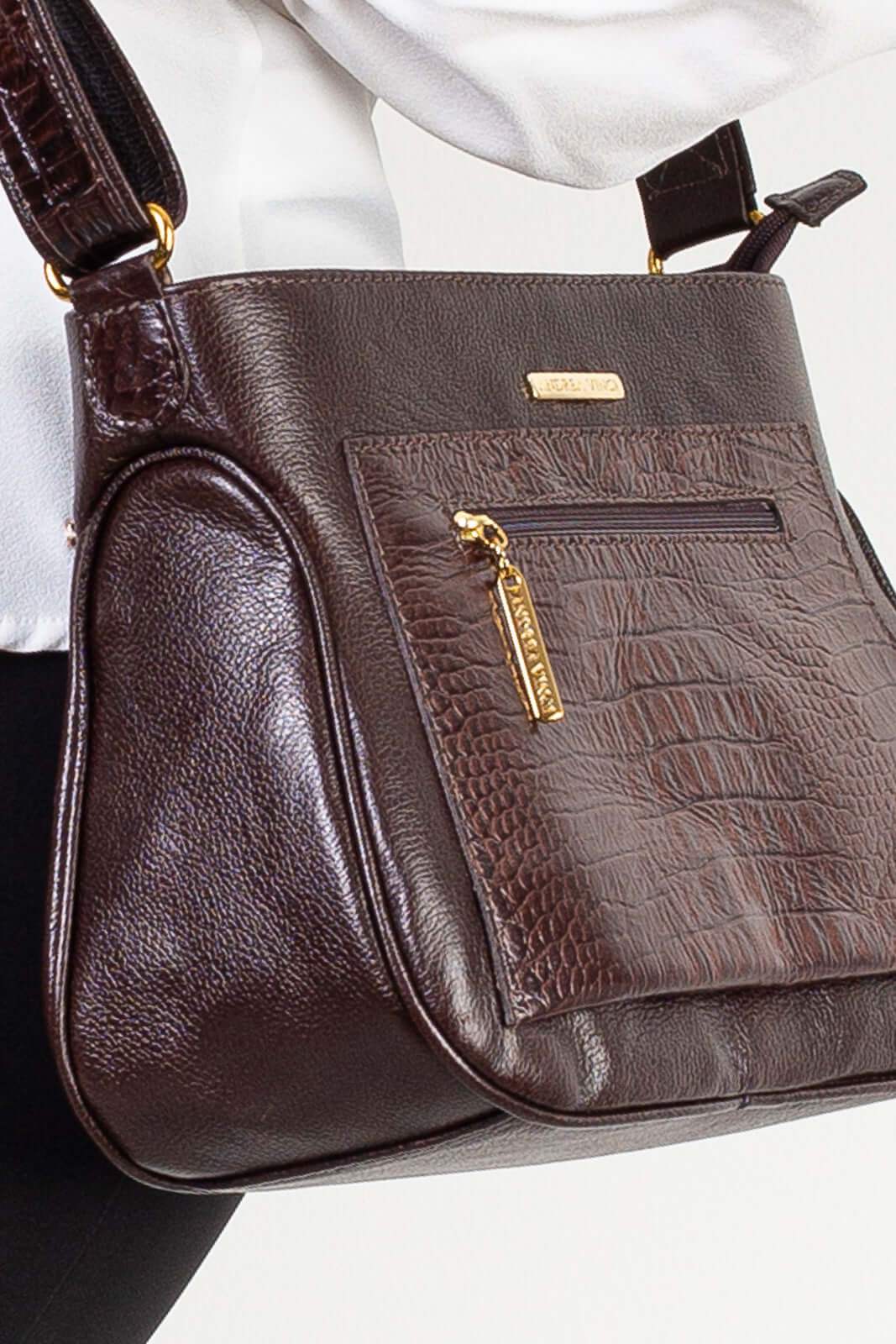 Bolsa feminina tiracolo de couro croco Maísa - Enluaze