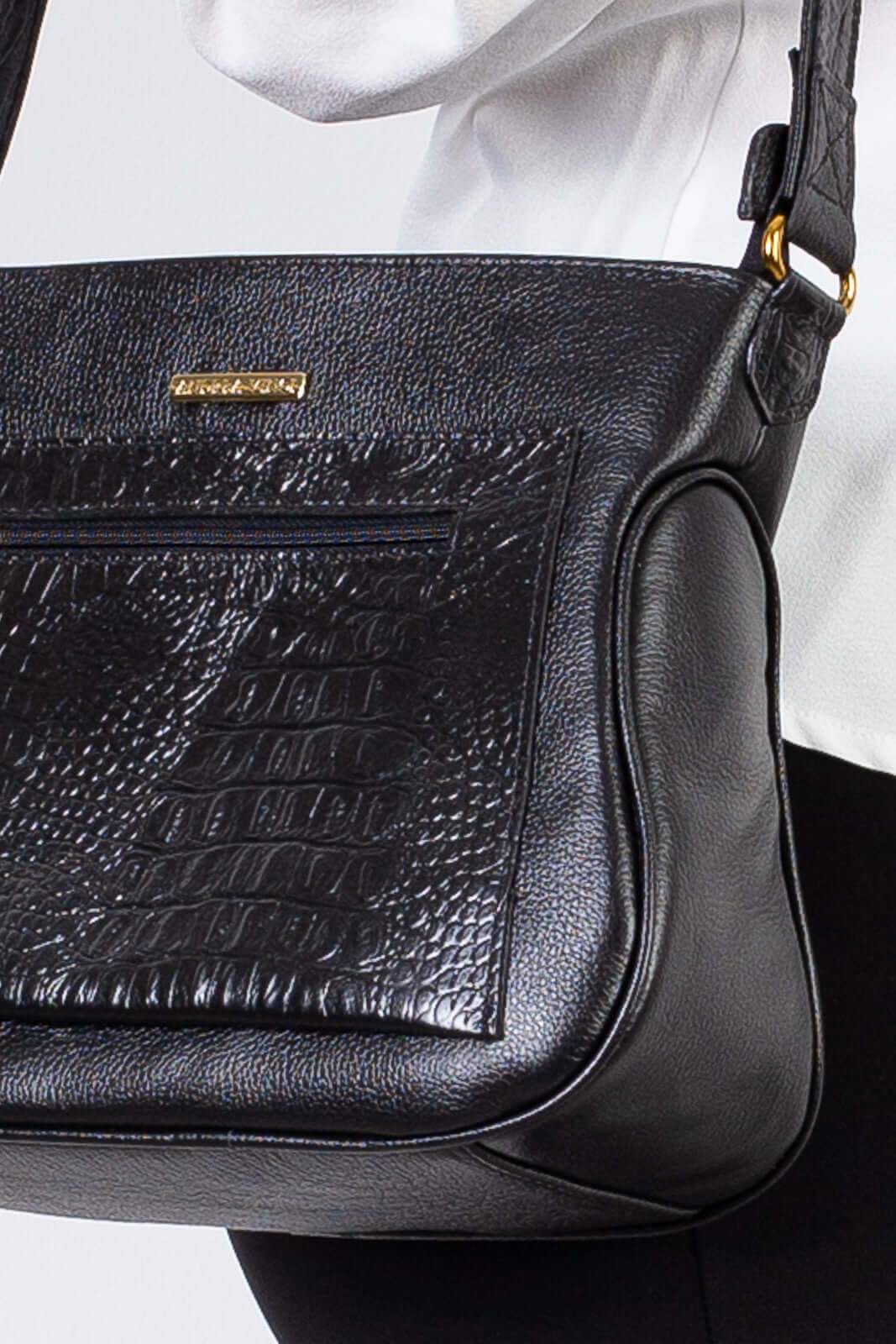 Bolsa feminina tiracolo de couro croco Maísa - Enluaze