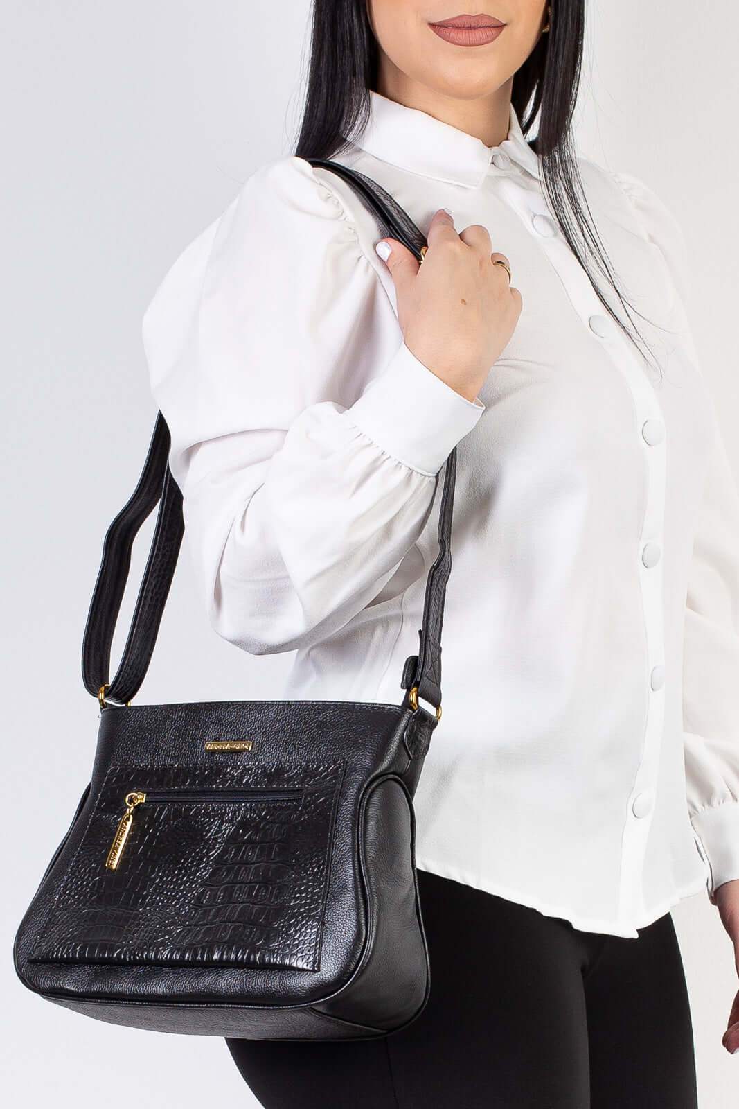 Bolsa feminina tiracolo de couro croco Maísa - Enluaze