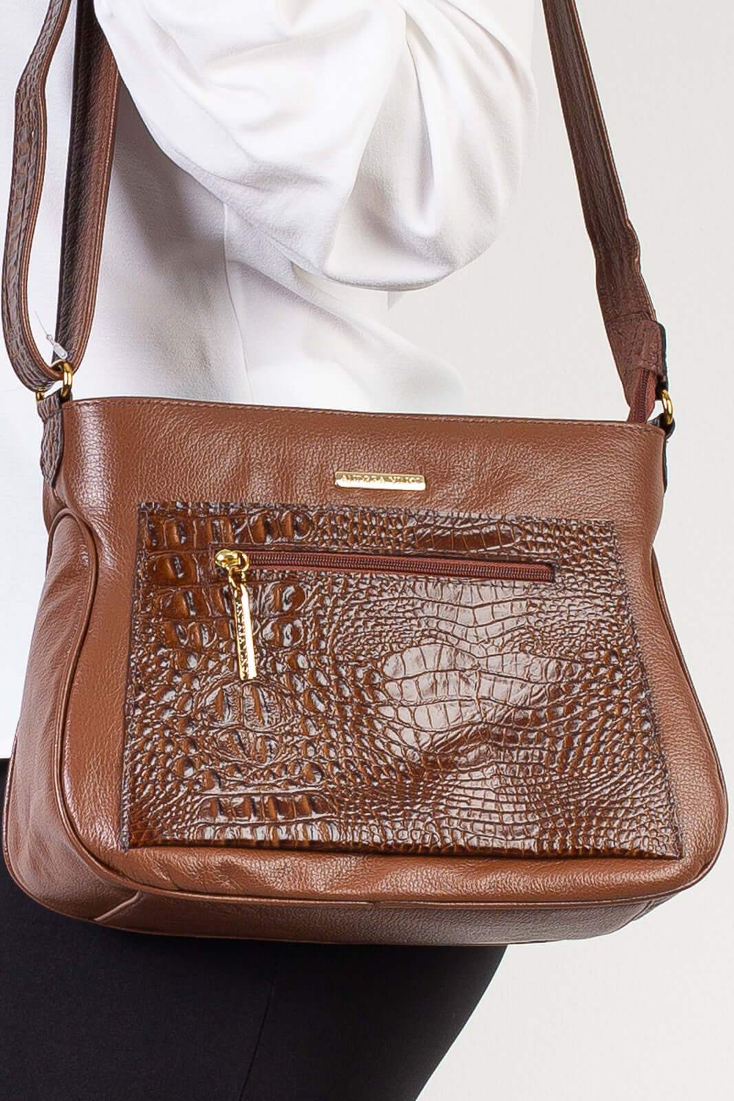 Bolsa feminina tiracolo de couro croco Maísa - Enluaze