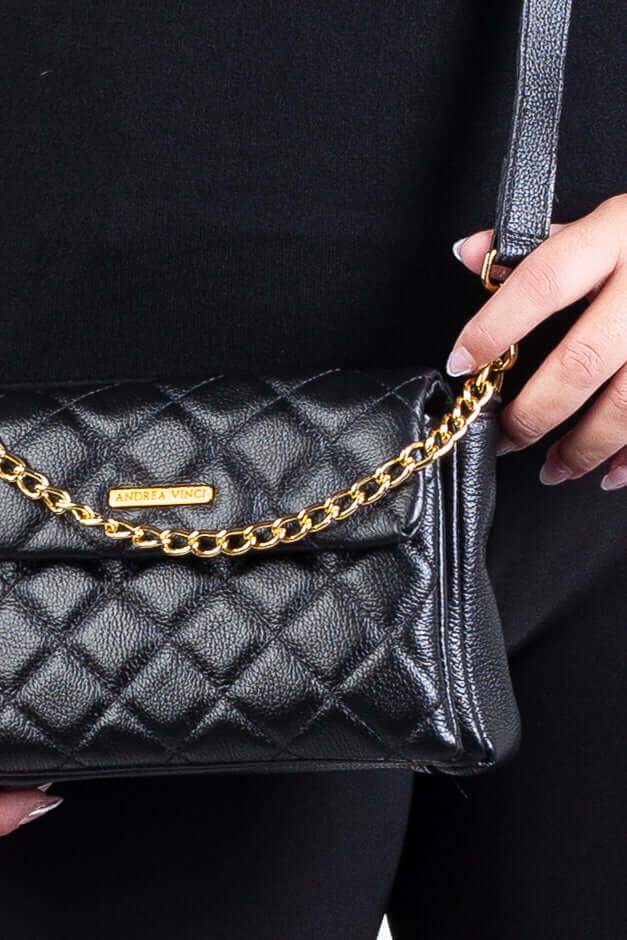 Bolsa de couro com corrente matelassê Giulia - Enluaze