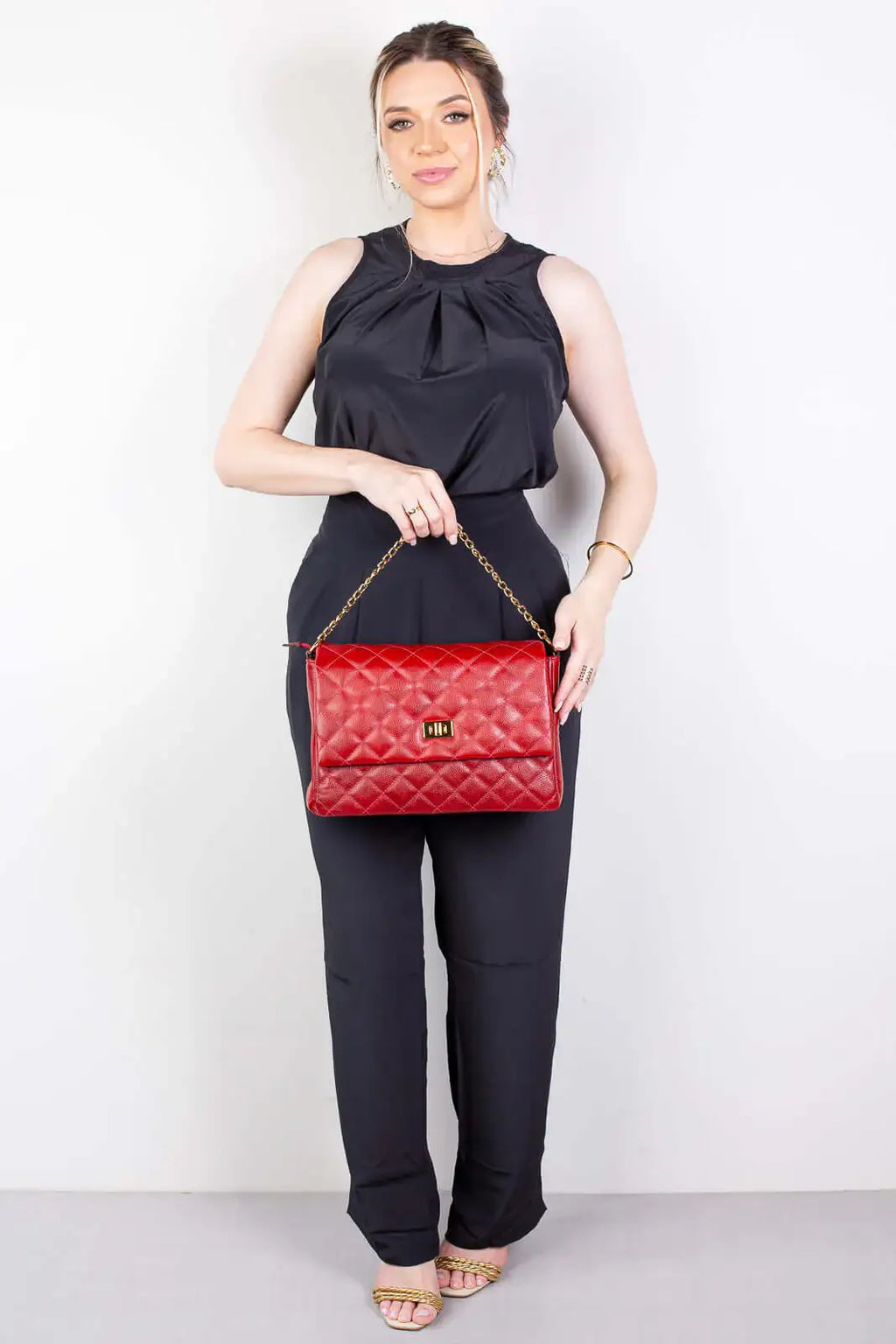 Bolsa grande de couro matelassê Giorgia - Enluaze