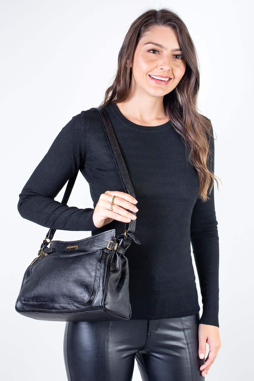 Bolsa tiracolo de couro liso Lorena - Enluaze