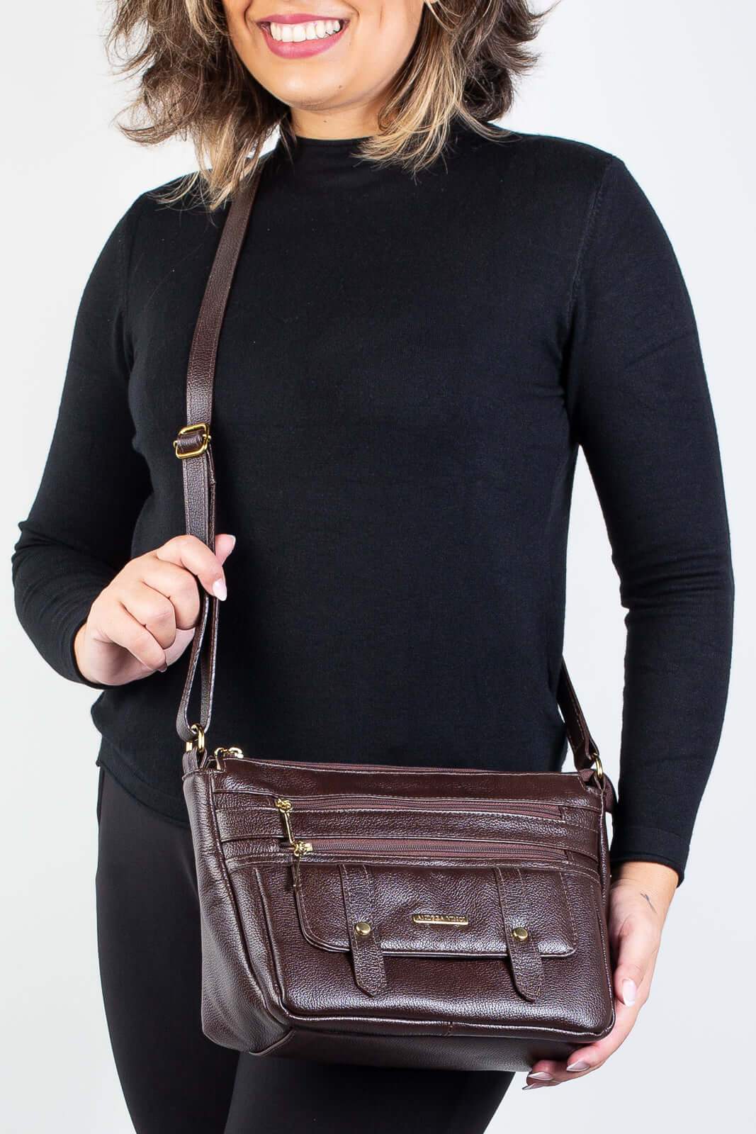 Bolsa tiracolo de couro liso Isis - Enluaze