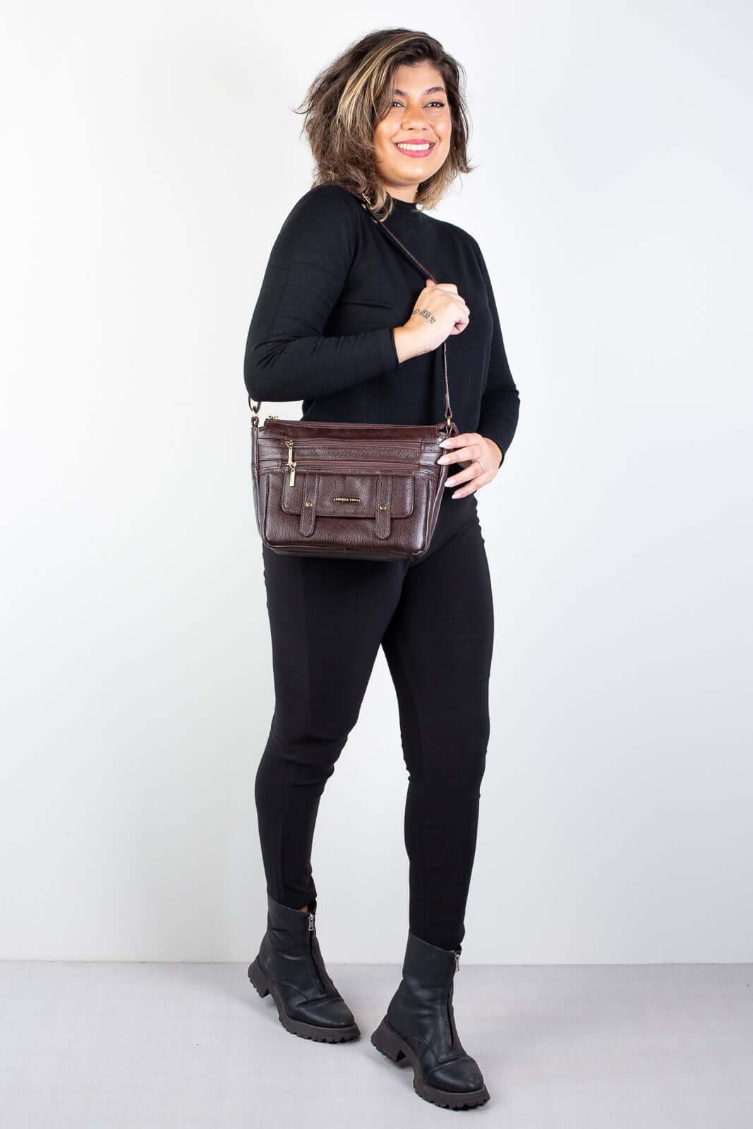 Bolsa tiracolo de couro liso Isis - Enluaze