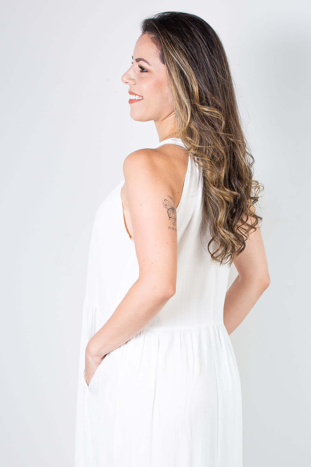 Vestido feminino midi decote halter 70968 - Enluaze
