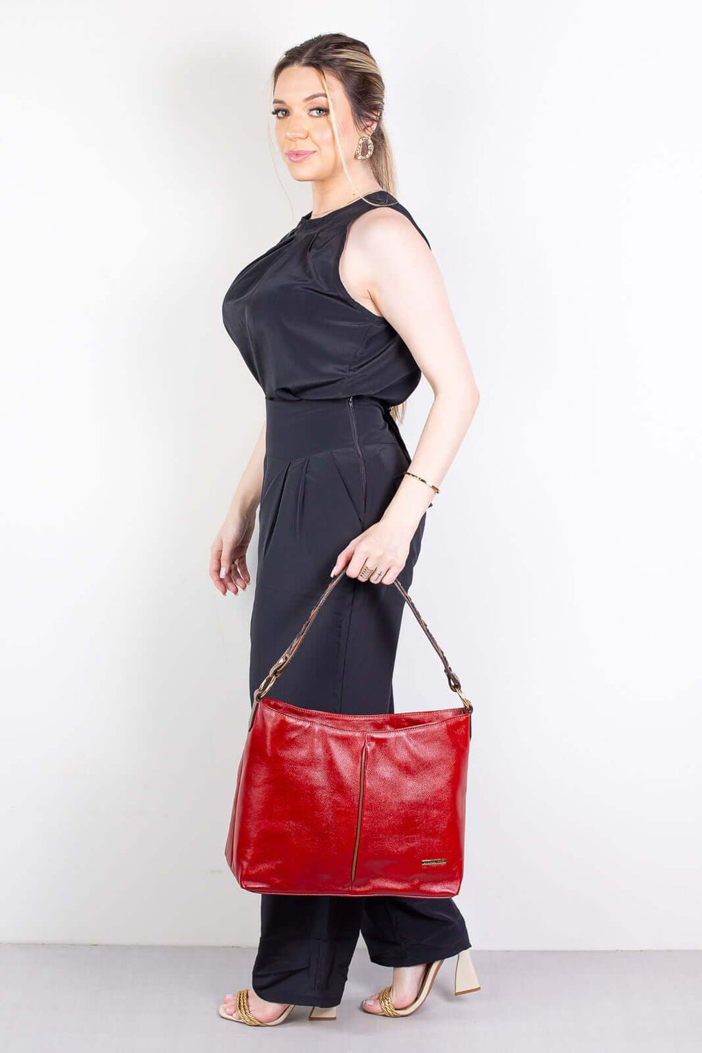 Bolsa de ombro em couro liso Flávia - Enluaze