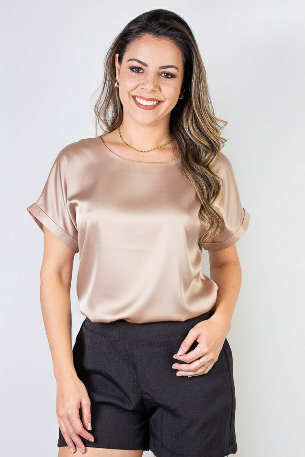 Blusa manga curta feminina cetim 71105 - Enluaze