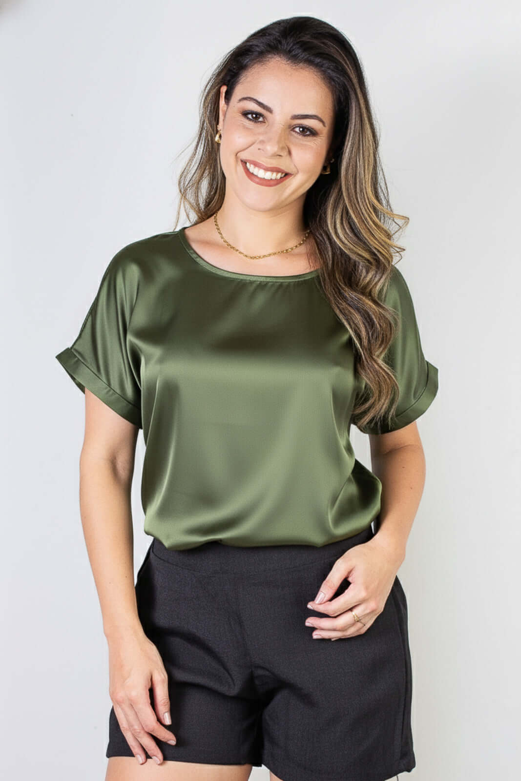 Blusa manga curta feminina cetim 71105 - Enluaze