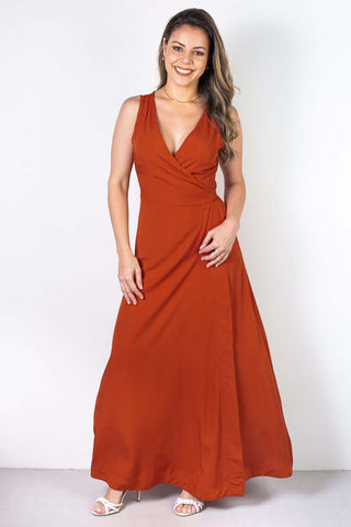 Vestido longo de viscose slub transpassado 71116