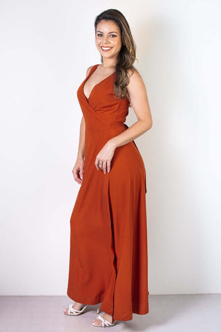 Vestido longo de viscose slub transpassado 71116