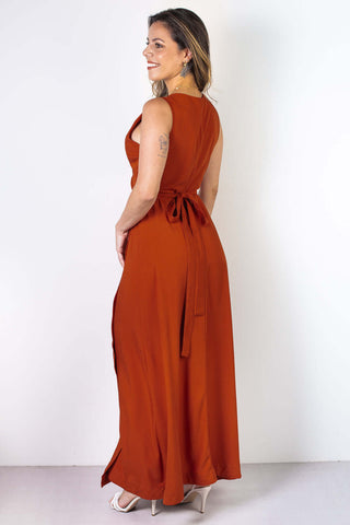 Vestido longo de viscose slub transpassado 71116