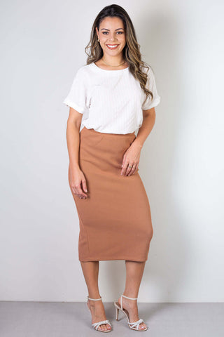 Saia midi feminina ribana canelada 71502