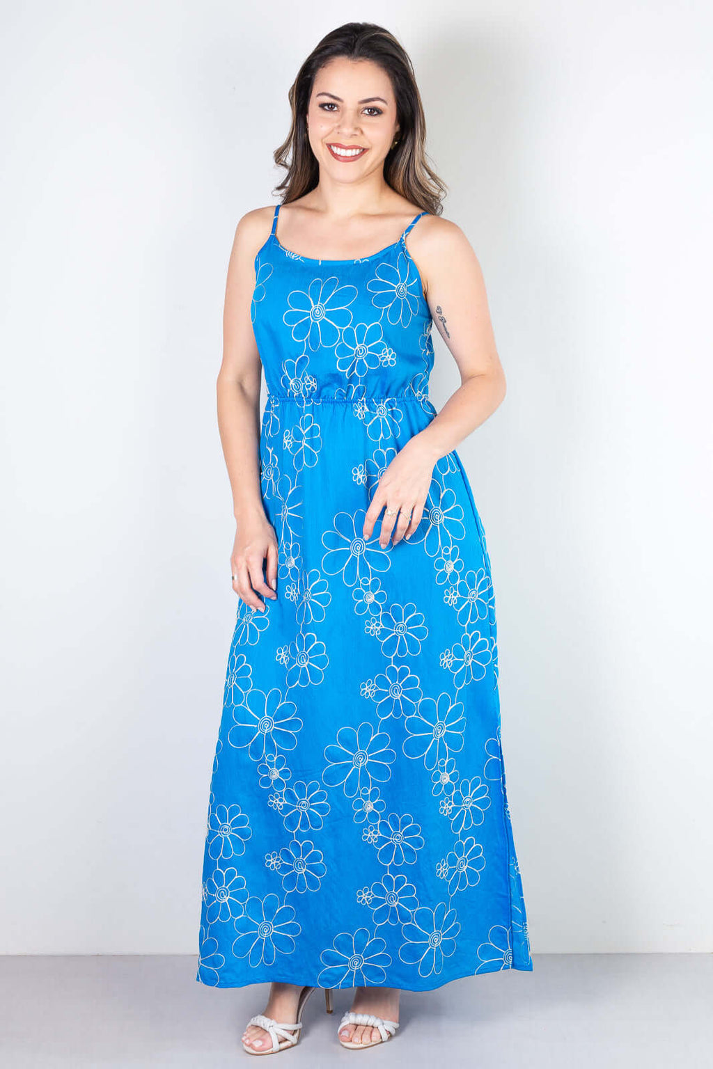 Vestido longo feminino alcinha bordado 51108 - Enluaze