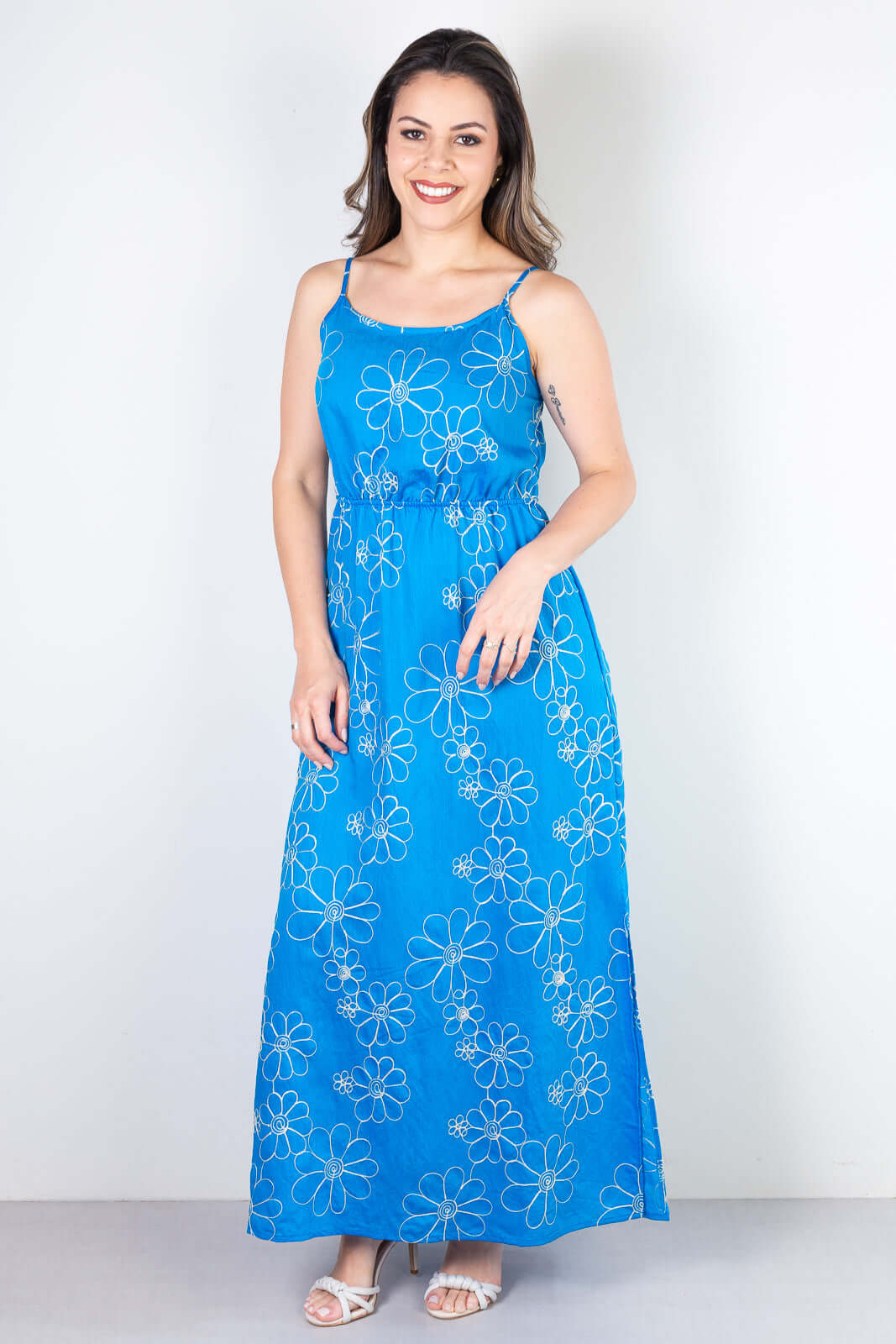 Vestido longo feminino alcinha bordado 51108 - Enluaze