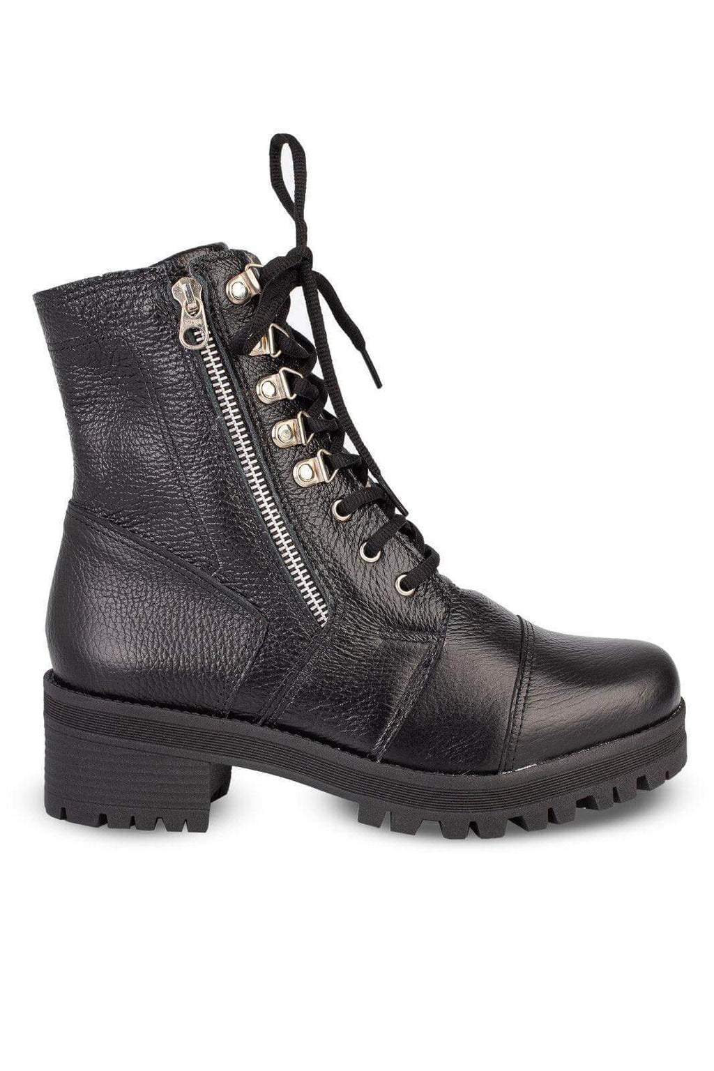 Coturno feminino de couro forrada em pelo 7533P - Enluaze