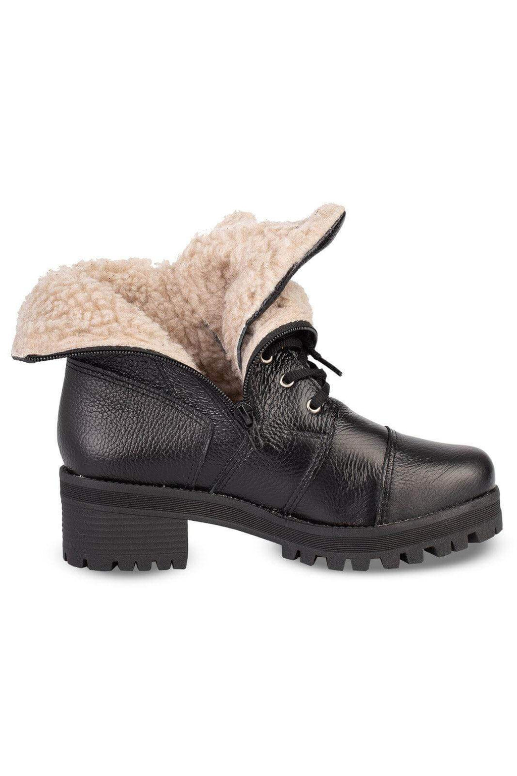 Coturno feminino de couro forrada em pelo 7533P - Enluaze