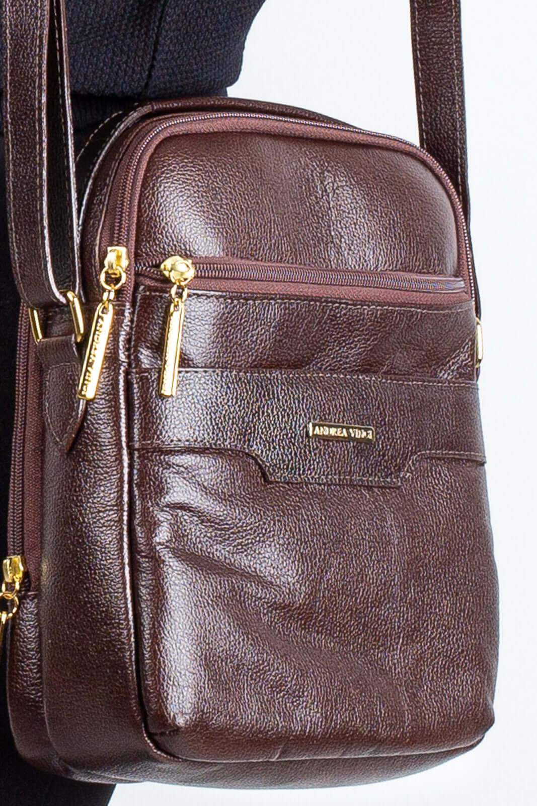 Bolsa transversal de couro liso com divisórias Fernanda
