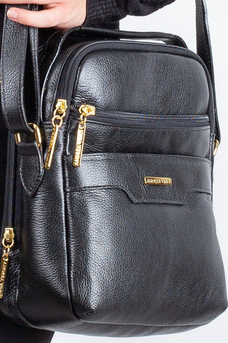 Bolsa transversal de couro liso com divisórias Fernanda