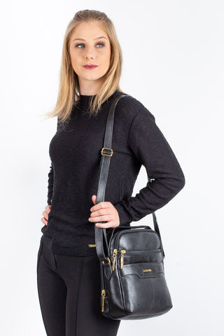 Bolsa transversal de couro liso com divisórias Fernanda