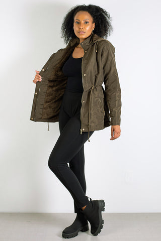 Parka feminina forrada com capuz 80105