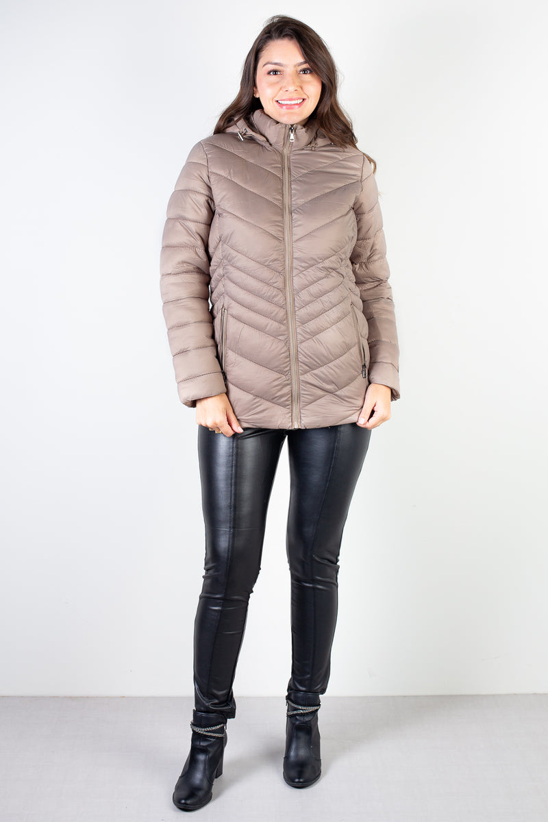 Jaqueta feminina de nylon alongada com capuz 80236