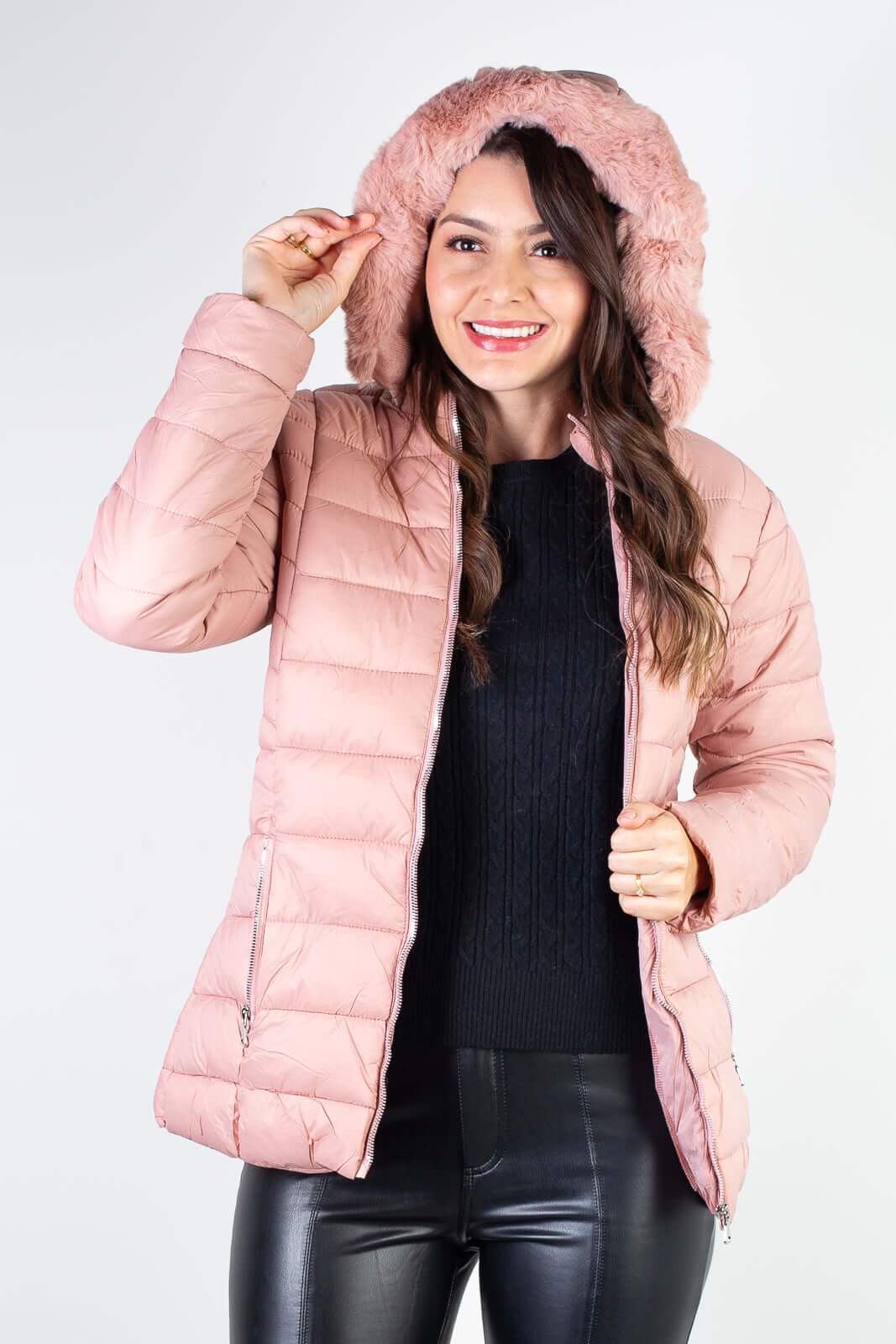 Jaqueta feminina curta de nylon forrada 80239 - Enluaze