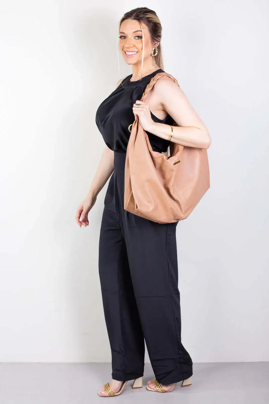 Bolsa saco grande de couro liso Cassia - Enluaze