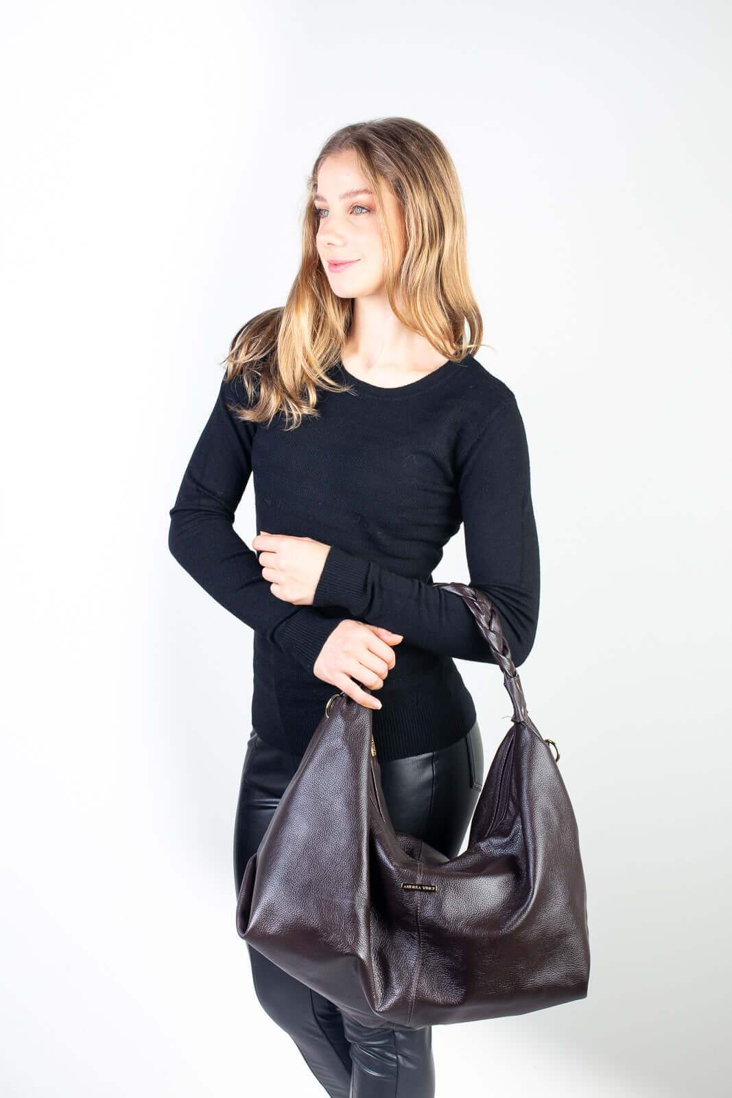 Bolsa saco grande de couro liso Cassia - Enluaze