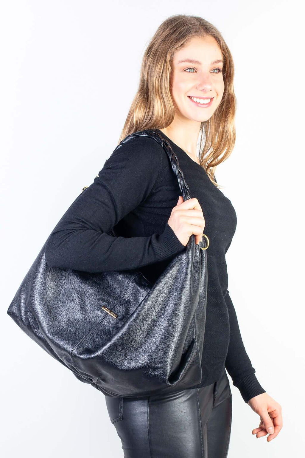 Bolsa saco grande de couro liso Cassia - Enluaze