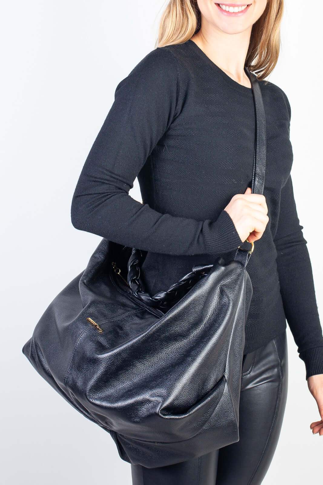 Bolsa saco grande de couro liso Cassia - Enluaze