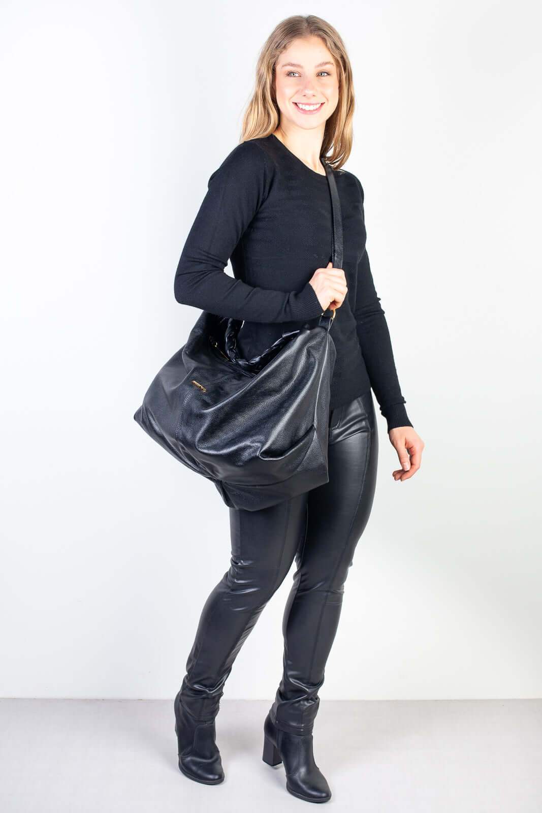 Bolsa saco grande de couro liso Cassia - Enluaze