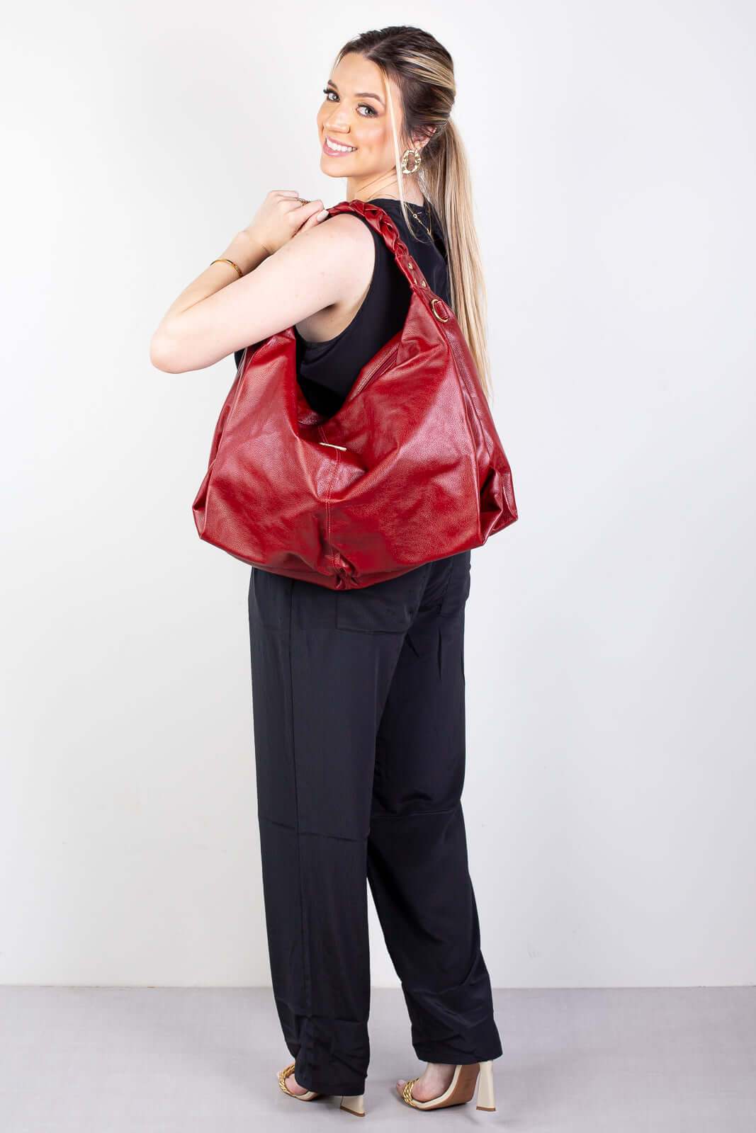 Bolsa saco grande de couro liso Cassia - Enluaze