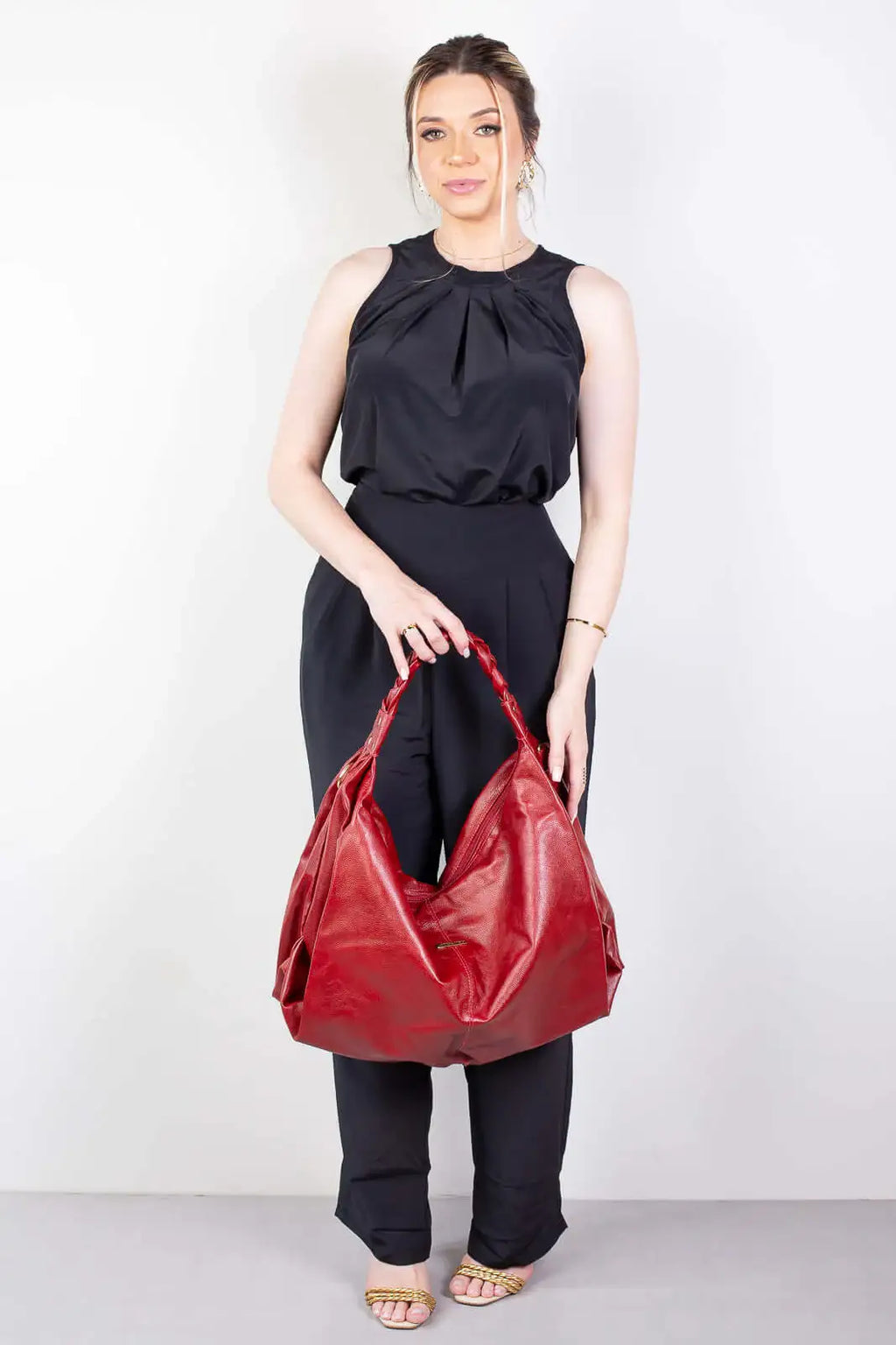 Bolsa saco grande de couro liso Cassia - Enluaze