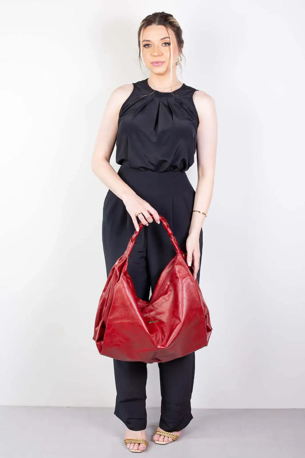 Bolsa saco grande de couro liso Cassia - Enluaze