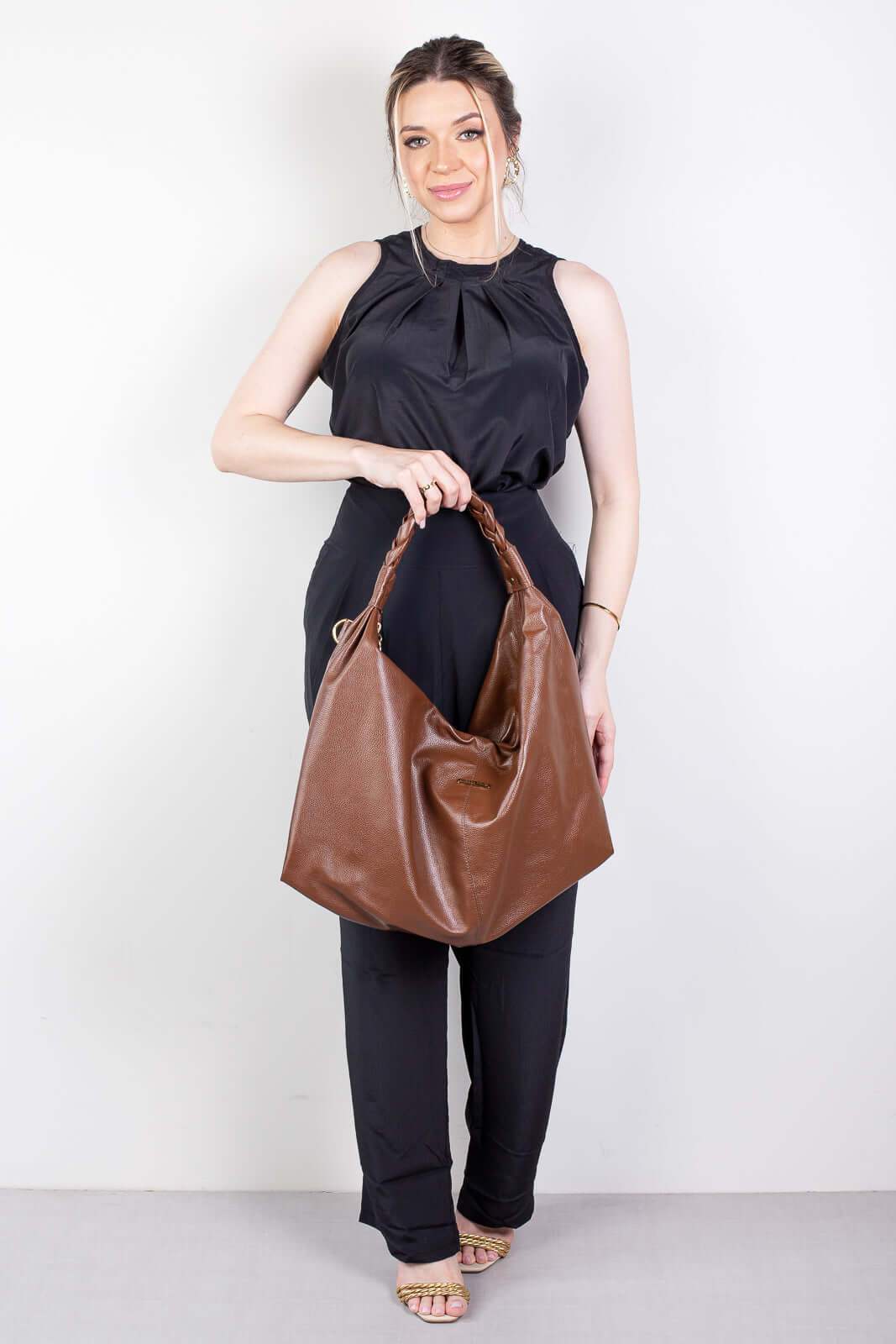 Bolsa saco grande de couro liso Cassia - Enluaze