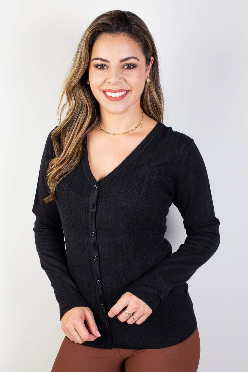 Casaquinho feminino gola v botões 81099 - Enluaze