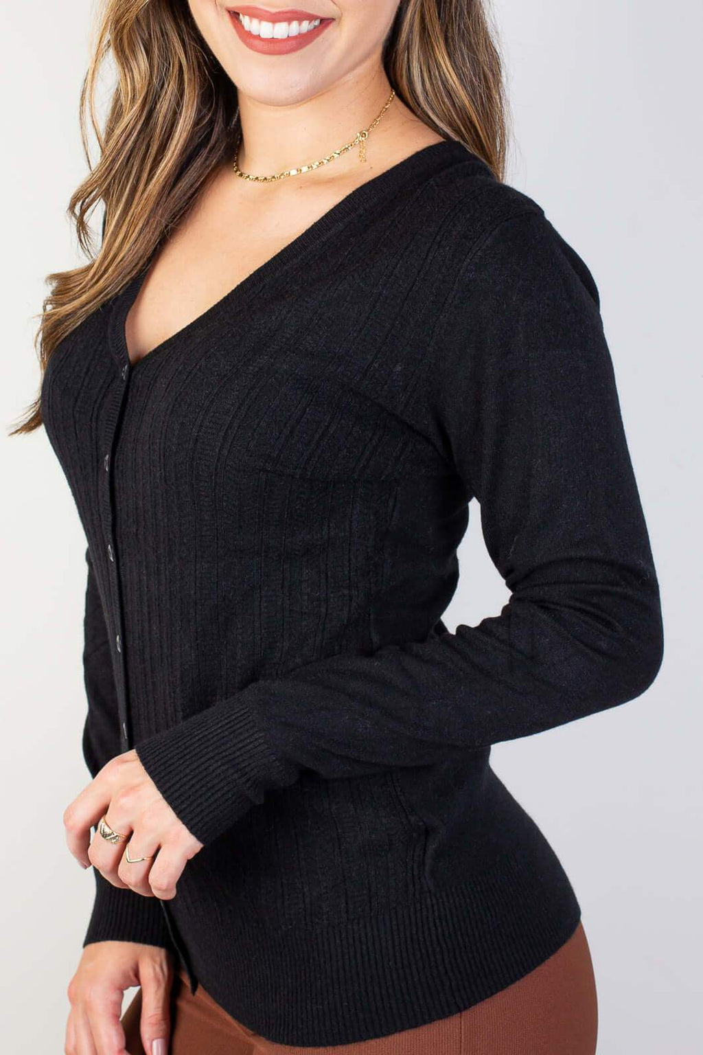 Casaquinho feminino gola v botões 81099 - Enluaze