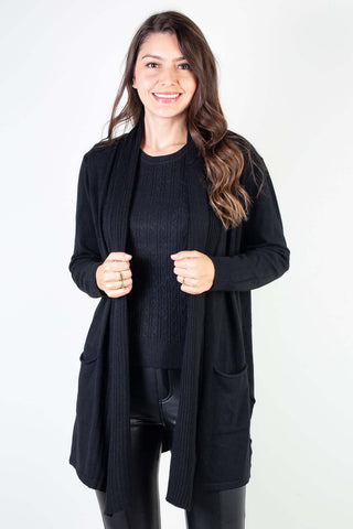 Cardigan feminino alongado tricot com bolso 81126