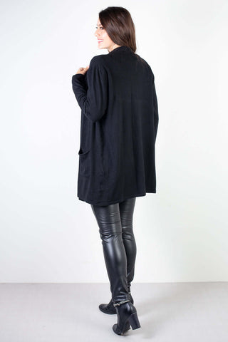 Cardigan feminino alongado tricot com bolso 81126