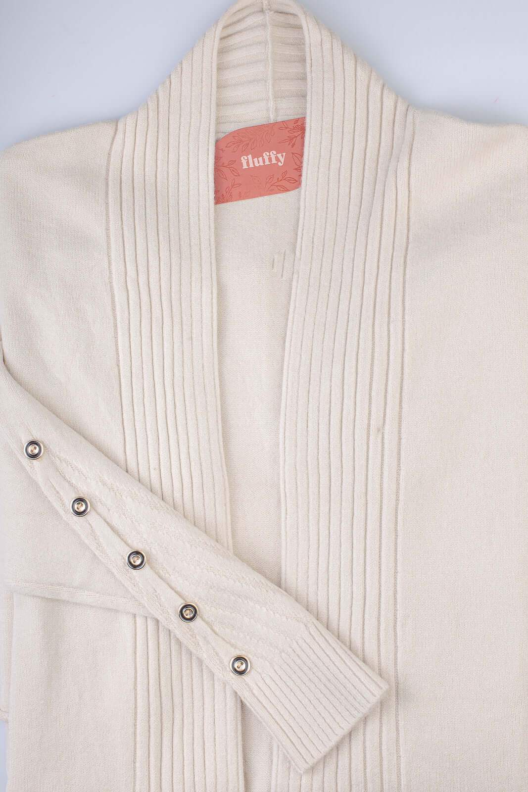 Cardigan alongado bolsos e botões na manga 81213 - Enluaze