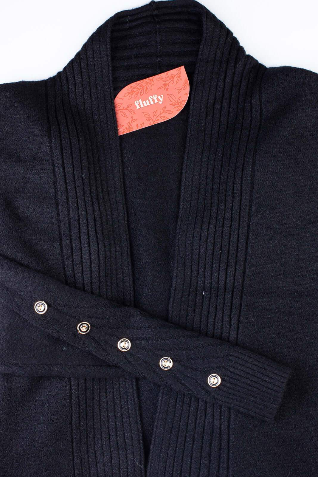 Cardigan alongado bolsos e botões na manga 81213 - Enluaze