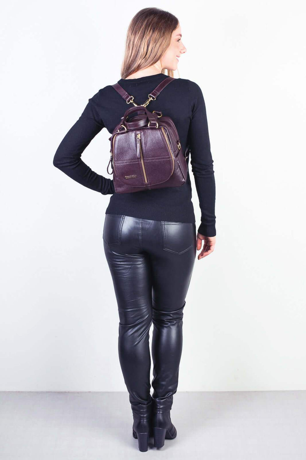 Bolsa mochila 2 em 1 em couro liso Marina - Enluaze