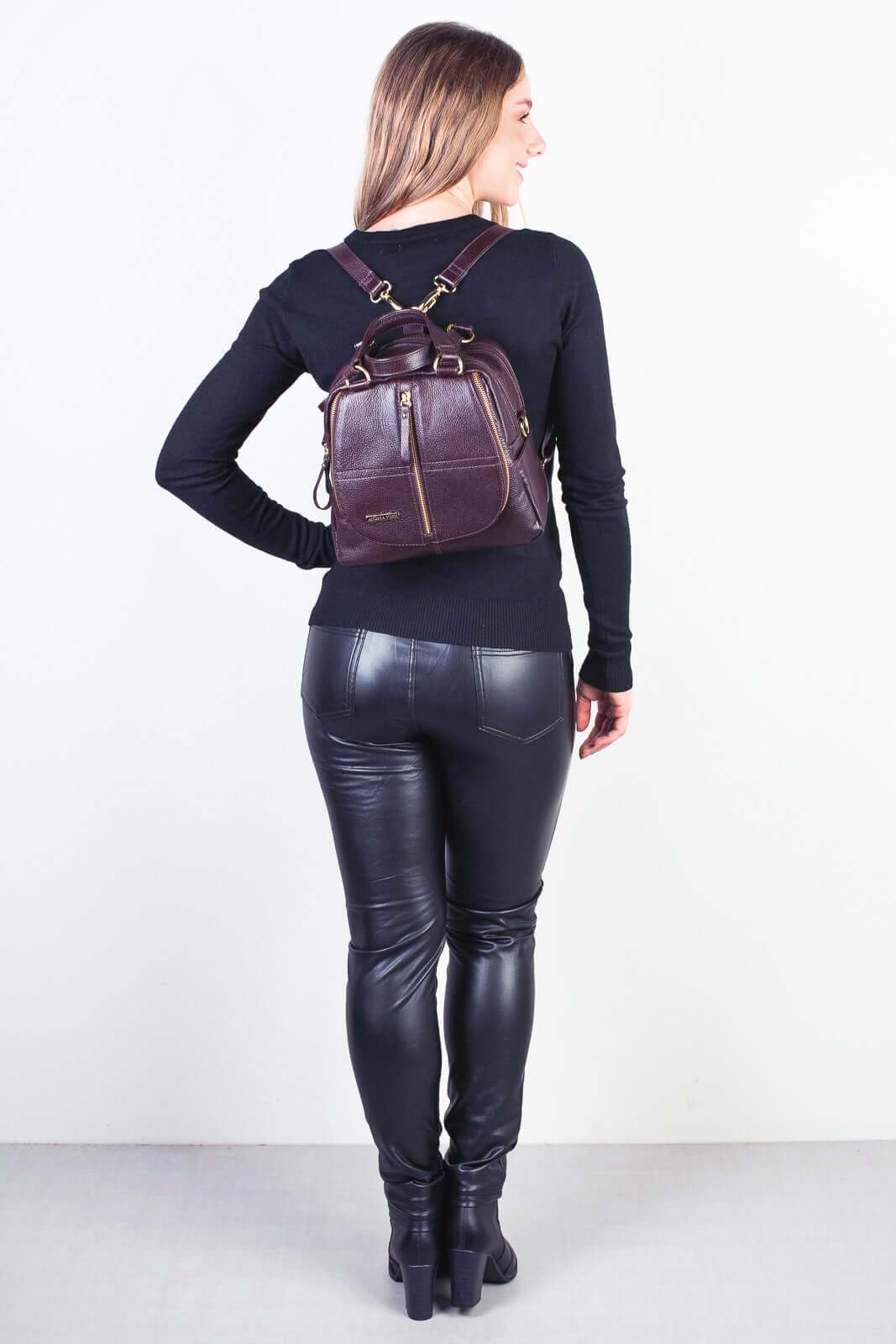 Bolsa mochila 2 em 1 em couro liso Marina - Enluaze