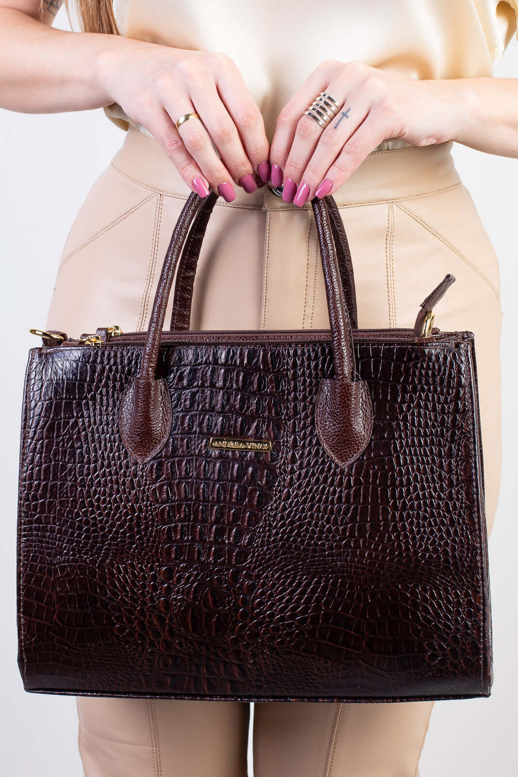 Bolsa de couro croco estruturada Valéria - Enluaze