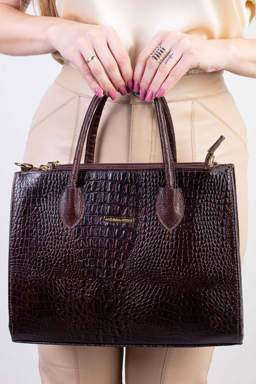 Bolsa de couro croco estruturada Valéria - Enluaze