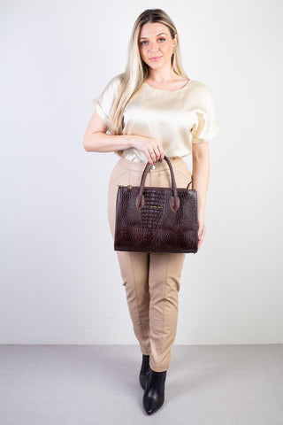 Bolsa de couro croco estruturada Valéria