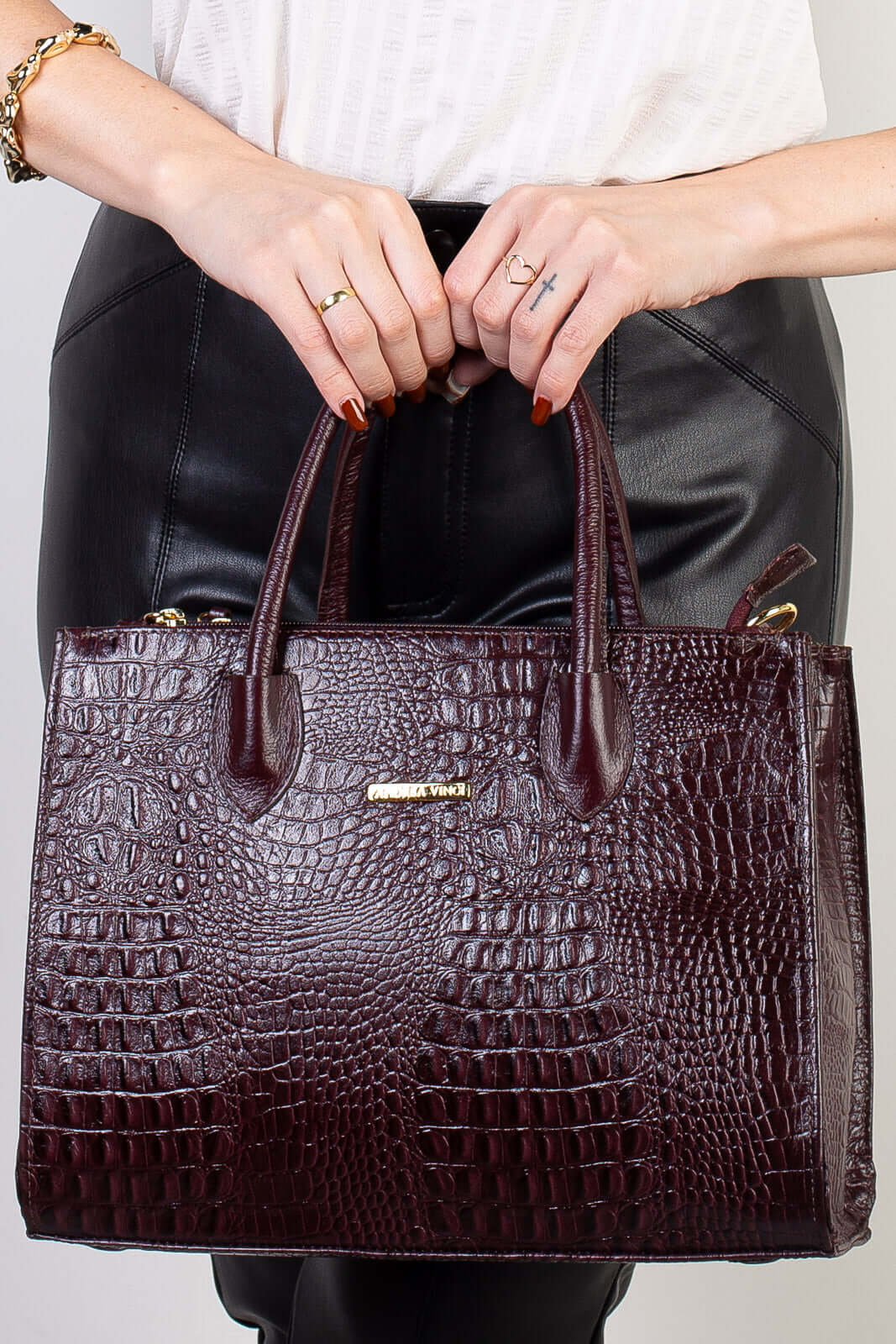 Bolsa de couro croco estruturada Valéria - Enluaze