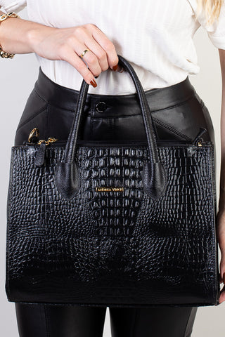 Bolsa de couro croco estruturada Valéria